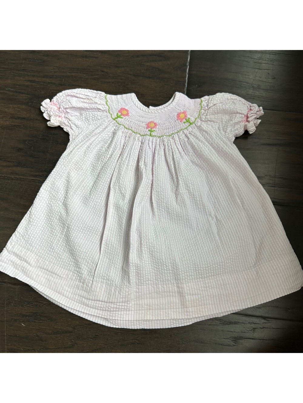 Remember nguyen Pink Seersucker Floral Smocked Dress 6M